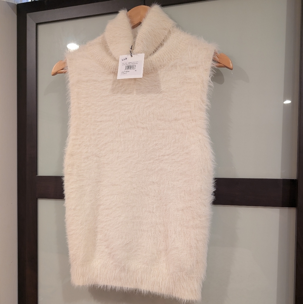Cream Sleeveless Eyelash Sweater
